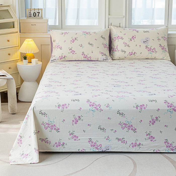 91家纺网 家纺一手货源 找家纺 奇丝雅2025新款A类有氧超柔云感双层纱床单单件学生宿舍家用四季通用床单两件套三件套 花黛罗兰