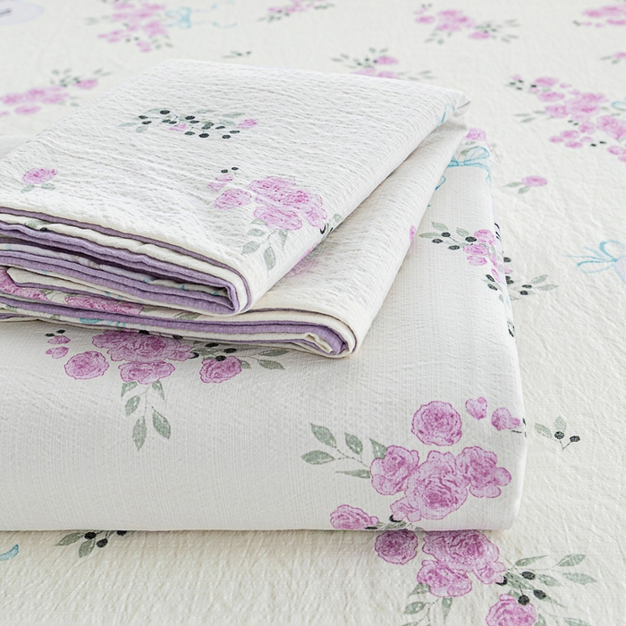 91家纺网 家纺一手货源 找家纺 奇丝雅2025新款A类有氧超柔云感双层纱床单单件学生宿舍家用四季通用床单两件套三件套 花黛罗兰