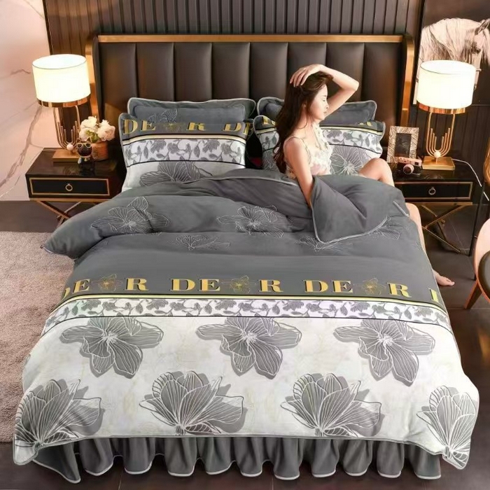 91家纺网 家纺一手货源 找家纺 （总）绒品壹家 2025新款电商直播爆款高克重7斤牛奶绒金貂绒印花床裙款三件套四件套