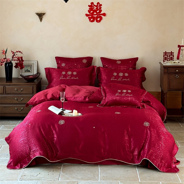 宏羽纺家纺 2025新款全棉100%全棉新中式婚庆多件套 纯棉时尚-玫瑰花海