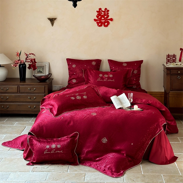 91家纺网 家纺一手货源 找家纺 宏羽纺家纺 2025新款全棉100%全棉新中式婚庆多件套 纯棉时尚-玫瑰花海