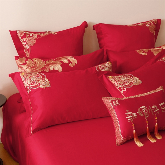 91家纺网 家纺一手货源 找家纺 宏羽纺家纺 2025新款全棉100%全棉新中式婚庆多件套 纯棉时尚-恋语-金