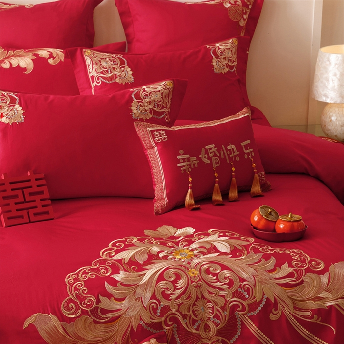 91家纺网 家纺一手货源 找家纺 宏羽纺家纺 2025新款全棉100%全棉新中式婚庆多件套 纯棉时尚-恋语-金