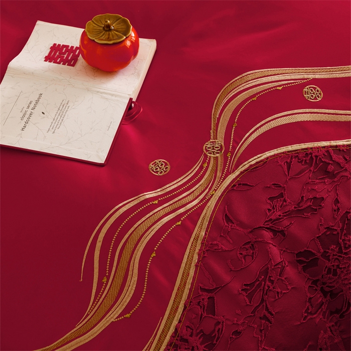 91家纺网 家纺一手货源 找家纺 宏羽纺家纺 2025新款全棉100%全棉新中式婚庆多件套 纯棉时尚-爱漾