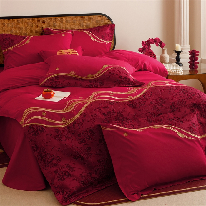 91家纺网 家纺一手货源 找家纺 宏羽纺家纺 2025新款全棉100%全棉新中式婚庆多件套 纯棉时尚-爱漾