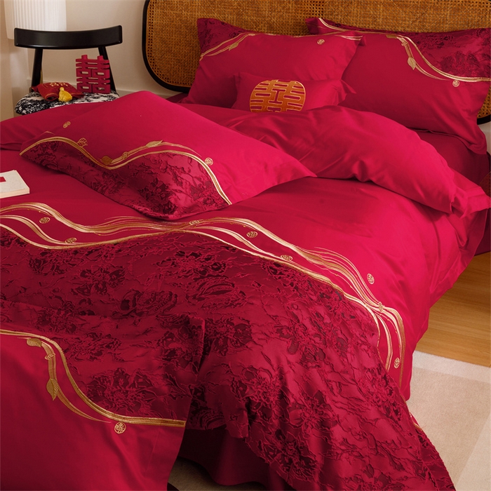 91家纺网 家纺一手货源 找家纺 宏羽纺家纺 2025新款全棉100%全棉新中式婚庆多件套 纯棉时尚-爱漾