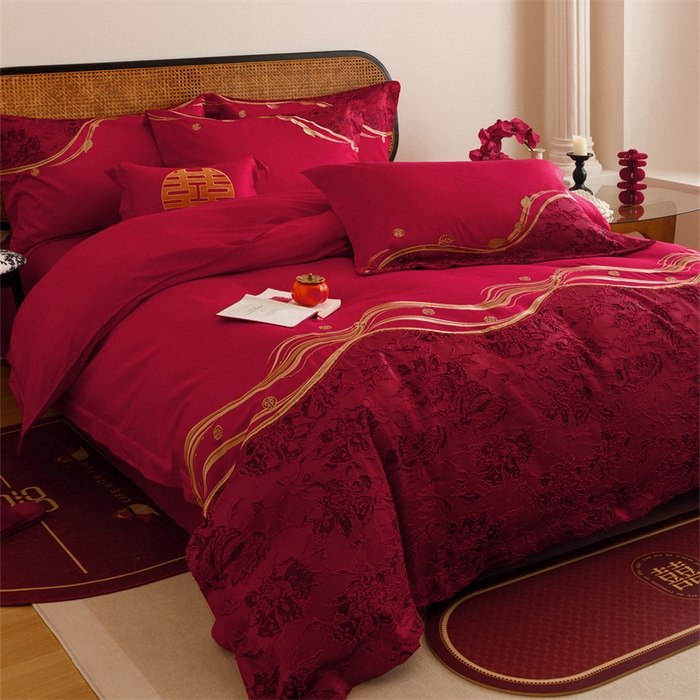 91家纺网 家纺一手货源 找家纺 宏羽纺家纺 2025新款全棉100%全棉新中式婚庆多件套 纯棉时尚-爱漾