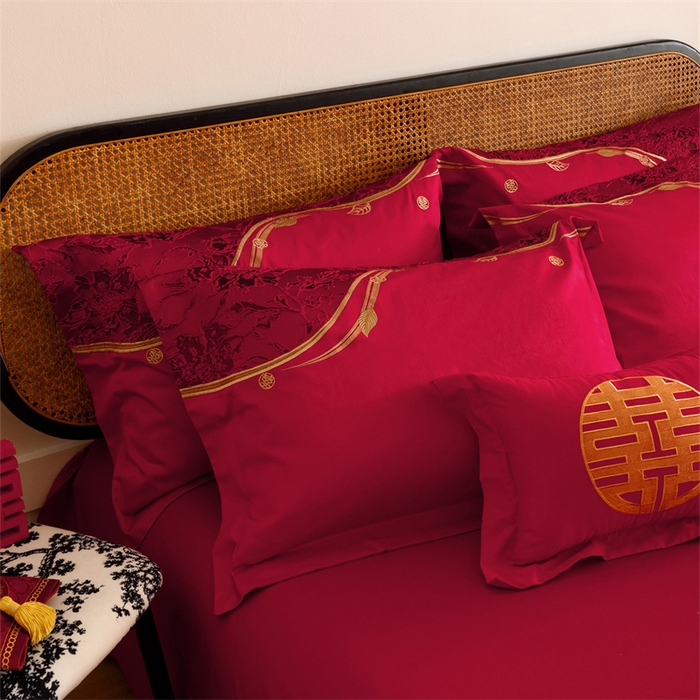 91家纺网 家纺一手货源 找家纺 宏羽纺家纺 2025新款全棉100%全棉新中式婚庆多件套 纯棉时尚-爱漾