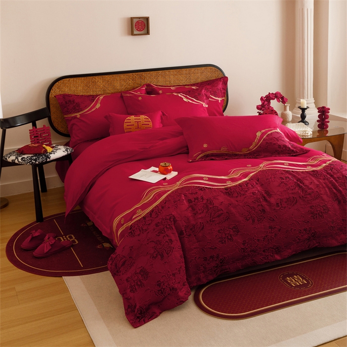 91家纺网 家纺一手货源 找家纺 宏羽纺家纺 2025新款全棉100%全棉新中式婚庆多件套 纯棉时尚-爱漾