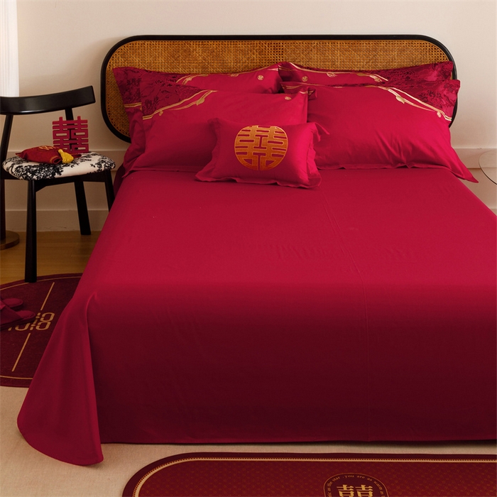 91家纺网 家纺一手货源 找家纺 宏羽纺家纺 2025新款全棉100%全棉新中式婚庆多件套 纯棉时尚-爱漾