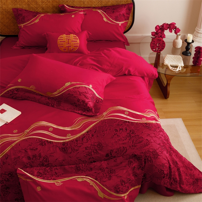 91家纺网 家纺一手货源 找家纺 宏羽纺家纺 2025新款全棉100%全棉新中式婚庆多件套 纯棉时尚-爱漾