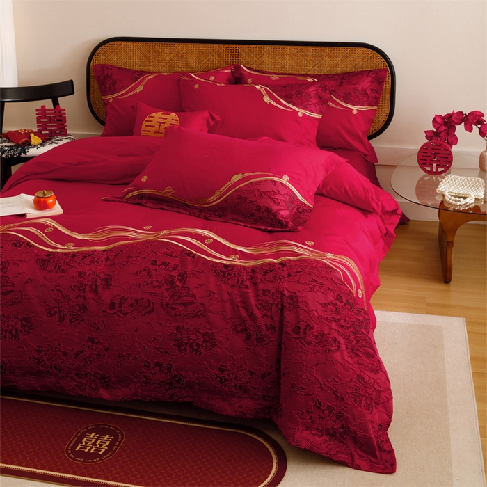 91家纺网 家纺一手货源 找家纺 宏羽纺家纺 2025新款全棉100%全棉新中式婚庆多件套 纯棉时尚-爱漾