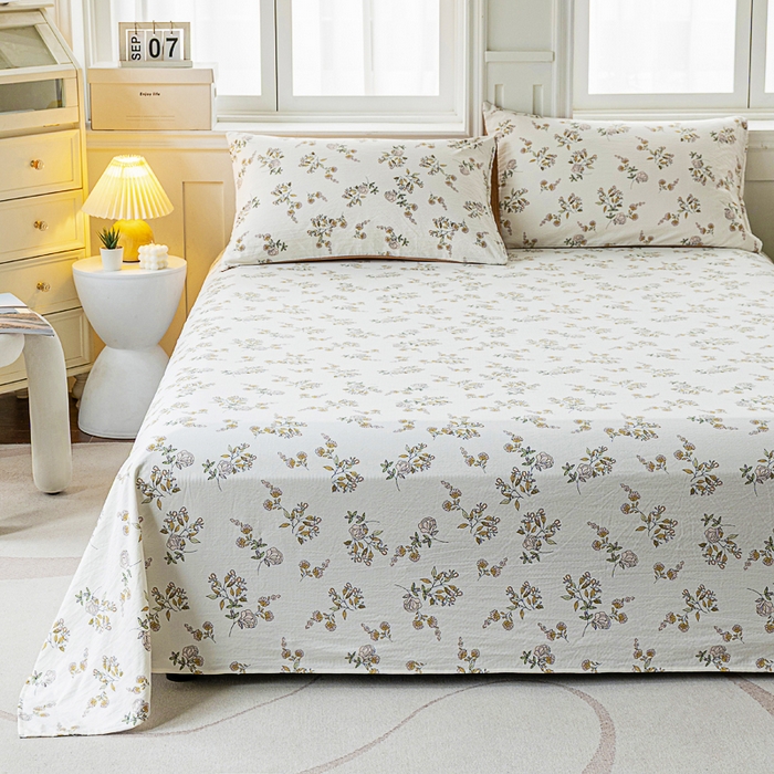 91家纺网 家纺一手货源 找家纺 奇丝雅2025新款A类有氧超柔云感双层纱床单单件学生宿舍家用四季通用床单两件套三件套 山茶花