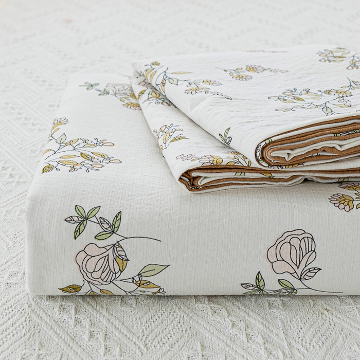 91家纺网 家纺一手货源 找家纺 奇丝雅2025新款A类有氧超柔云感双层纱床单单件学生宿舍家用四季通用床单两件套三件套 山茶花