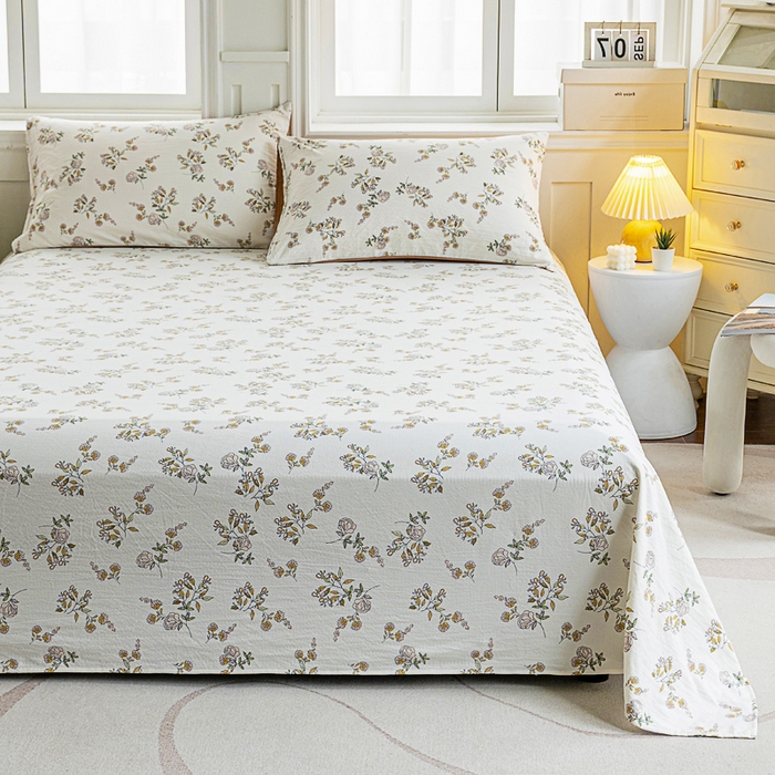 91家纺网 家纺一手货源 找家纺 奇丝雅2025新款A类有氧超柔云感双层纱床单单件学生宿舍家用四季通用床单两件套三件套 山茶花