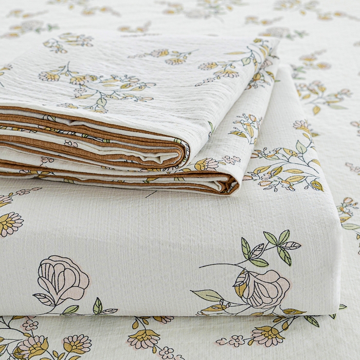 91家纺网 家纺一手货源 找家纺 奇丝雅2025新款A类有氧超柔云感双层纱床单单件学生宿舍家用四季通用床单两件套三件套 山茶花