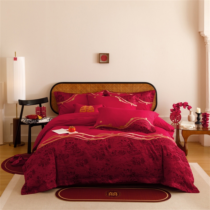 宏羽纺家纺 2025新款全棉100%全棉新中式婚庆多件套 纯棉时尚-爱漾