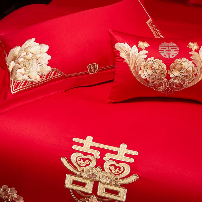 91家纺网 家纺一手货源 找家纺 宏羽纺家纺 2025新款全棉100%全棉新中式婚庆多件套 全棉一往情深