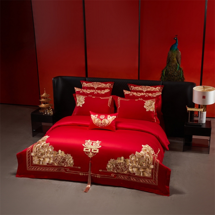 91家纺网 家纺一手货源 找家纺 宏羽纺家纺 2025新款全棉100%全棉新中式婚庆多件套 全棉一往情深