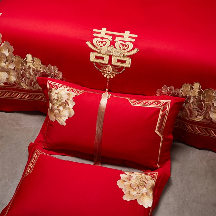 91家纺网 家纺一手货源 找家纺 宏羽纺家纺 2025新款全棉100%全棉新中式婚庆多件套 全棉一往情深