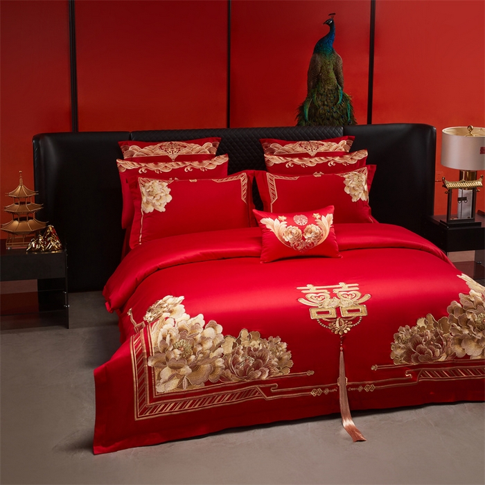 91家纺网 家纺一手货源 找家纺 宏羽纺家纺 2025新款全棉100%全棉新中式婚庆多件套 全棉一往情深