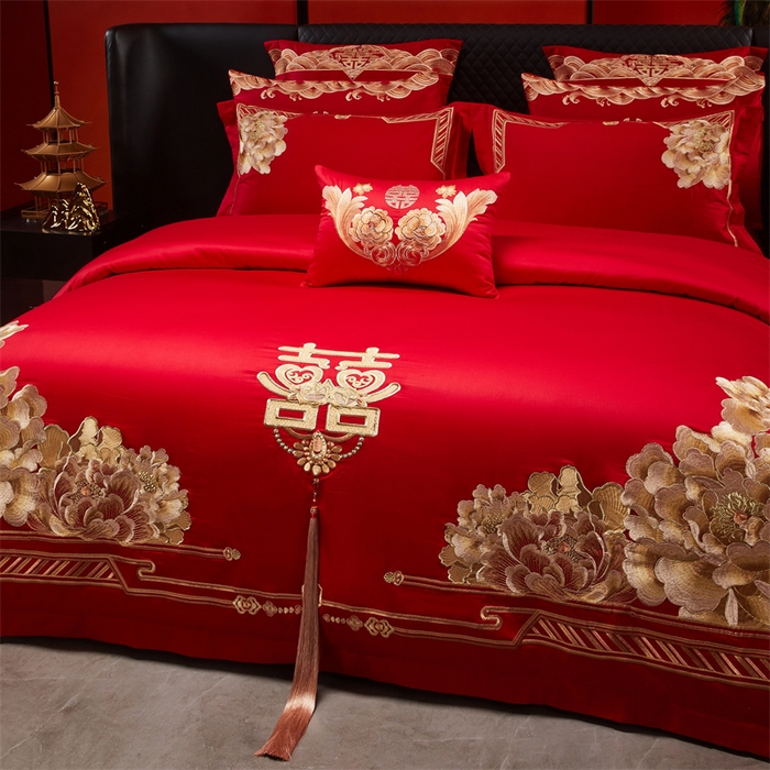 91家纺网 家纺一手货源 找家纺 宏羽纺家纺 2025新款全棉100%全棉新中式婚庆多件套 全棉一往情深