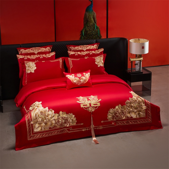 91家纺网 家纺一手货源 找家纺 宏羽纺家纺 2025新款全棉100%全棉新中式婚庆多件套 全棉一往情深