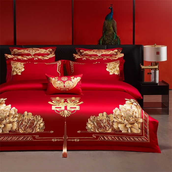 91家纺网 家纺一手货源 找家纺 宏羽纺家纺 2025新款全棉100%全棉新中式婚庆多件套 全棉一往情深