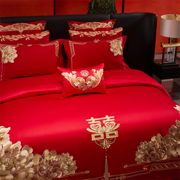 91家纺网 家纺一手货源 找家纺 宏羽纺家纺 2025新款全棉100%全棉新中式婚庆多件套 全棉一往情深