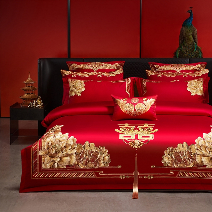 91家纺网 家纺一手货源 找家纺 宏羽纺家纺 2025新款全棉100%全棉新中式婚庆多件套 全棉一往情深