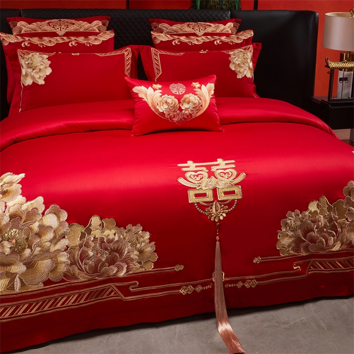 91家纺网 家纺一手货源 找家纺 宏羽纺家纺 2025新款全棉100%全棉新中式婚庆多件套 全棉一往情深