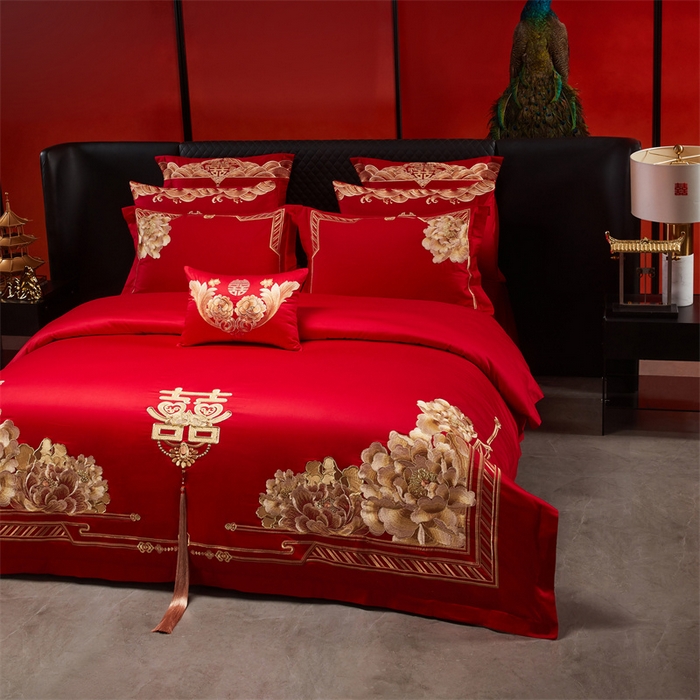 91家纺网 家纺一手货源 找家纺 宏羽纺家纺 2025新款全棉100%全棉新中式婚庆多件套 全棉一往情深