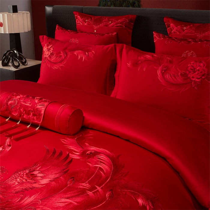 91家纺网 家纺一手货源 找家纺 宏羽纺家纺 2025新款全棉100%全棉新中式婚庆多件套 全棉一龙凤盛典-红