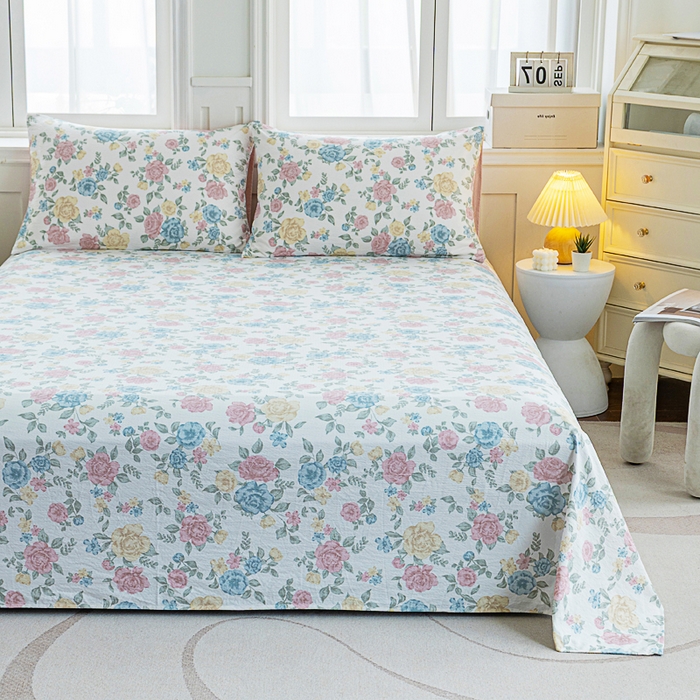 91家纺网 家纺一手货源 找家纺 奇丝雅2025新款A类有氧超柔云感双层纱床单单件学生宿舍家用四季通用床单两件套三件套 玉芷