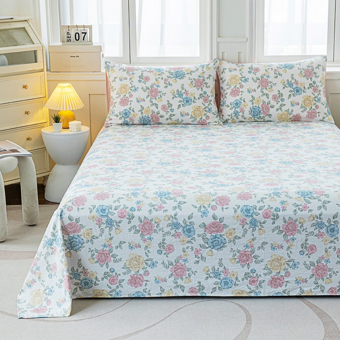 91家纺网 家纺一手货源 找家纺 奇丝雅2025新款A类有氧超柔云感双层纱床单单件学生宿舍家用四季通用床单两件套三件套 玉芷