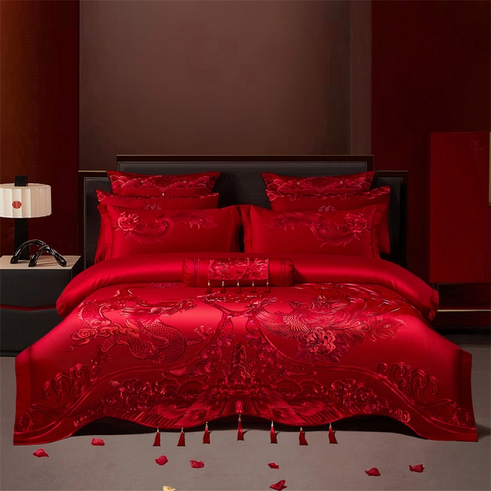 宏羽纺家纺 2025新款全棉100%全棉新中式婚庆多件套 全棉一龙凤盛典-红