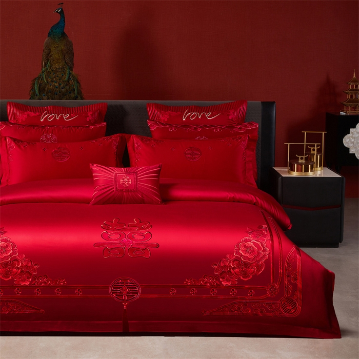 91家纺网 家纺一手货源 找家纺 宏羽纺家纺 2025新款全棉100%全棉新中式婚庆多件套 全棉一嫁娶