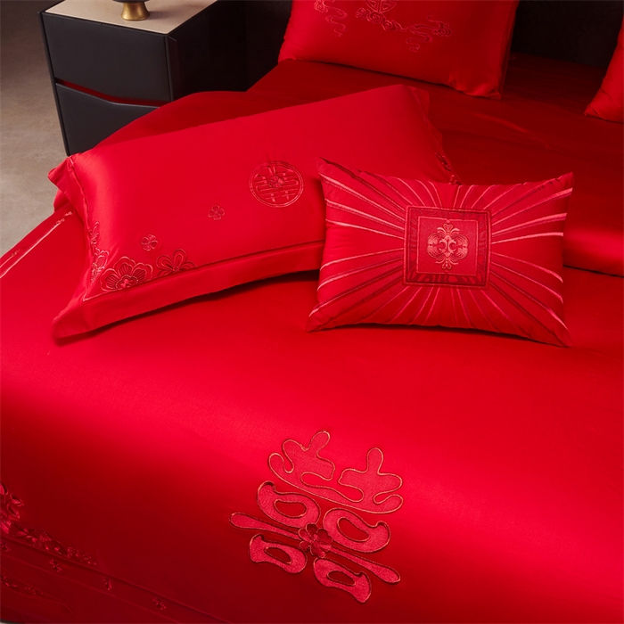 91家纺网 家纺一手货源 找家纺 宏羽纺家纺 2025新款全棉100%全棉新中式婚庆多件套 全棉一嫁娶