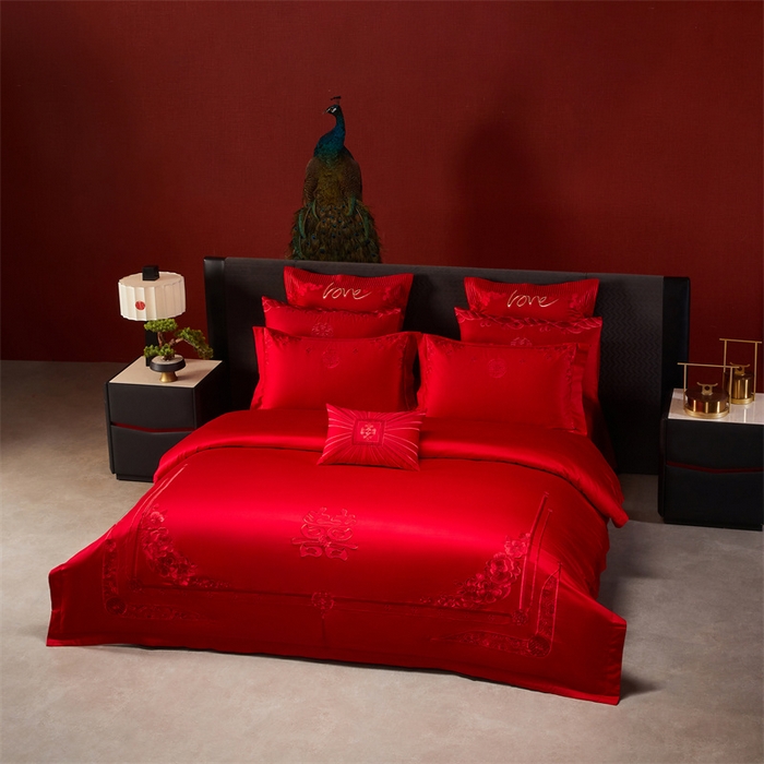 91家纺网 家纺一手货源 找家纺 宏羽纺家纺 2025新款全棉100%全棉新中式婚庆多件套 全棉一嫁娶