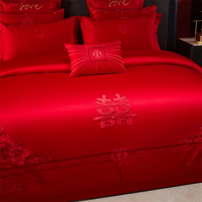 91家纺网 家纺一手货源 找家纺 宏羽纺家纺 2025新款全棉100%全棉新中式婚庆多件套 全棉一嫁娶