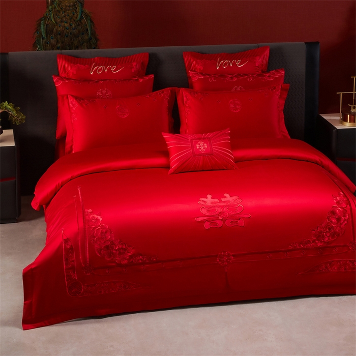 91家纺网 家纺一手货源 找家纺 宏羽纺家纺 2025新款全棉100%全棉新中式婚庆多件套 全棉一嫁娶