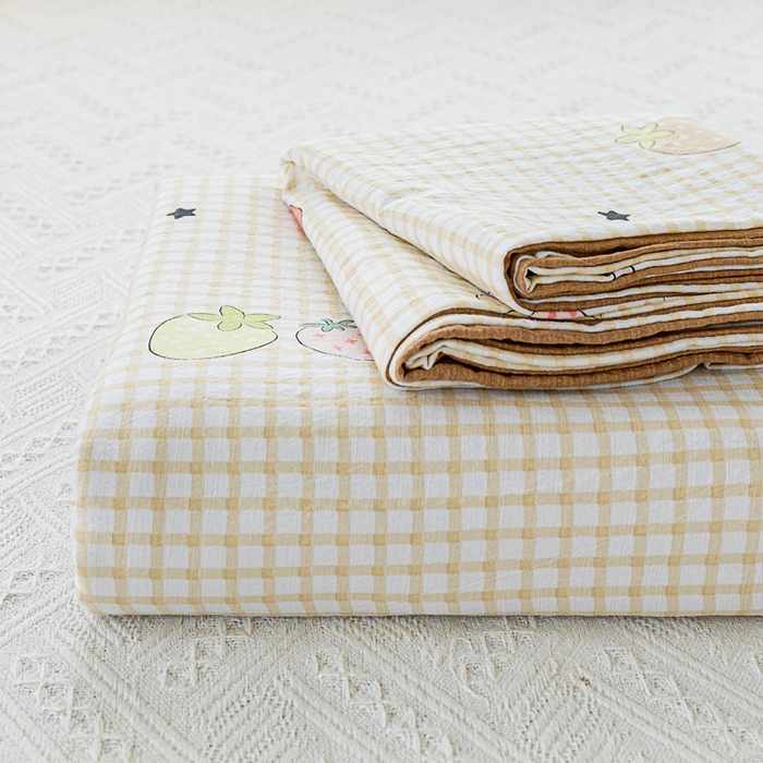 91家纺网 家纺一手货源 找家纺 奇丝雅2025新款A类有氧超柔云感双层纱床单单件学生宿舍家用四季通用床单两件套三件套 郁可草莓