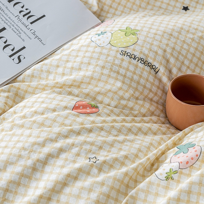 91家纺网 家纺一手货源 找家纺 奇丝雅2025新款A类有氧超柔云感双层纱床单单件学生宿舍家用四季通用床单两件套三件套 郁可草莓