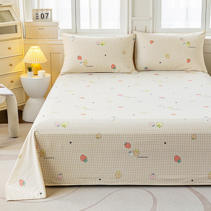 91家纺网 家纺一手货源 找家纺 奇丝雅2025新款A类有氧超柔云感双层纱床单单件学生宿舍家用四季通用床单两件套三件套 郁可草莓