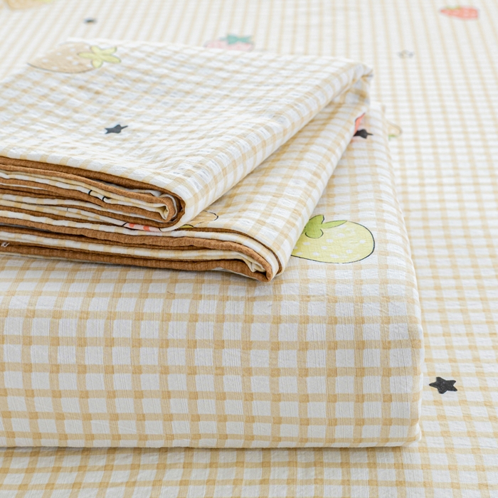 91家纺网 家纺一手货源 找家纺 奇丝雅2025新款A类有氧超柔云感双层纱床单单件学生宿舍家用四季通用床单两件套三件套 郁可草莓