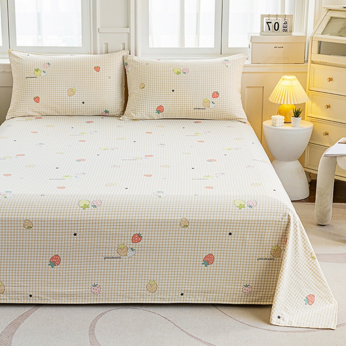 91家纺网 家纺一手货源 找家纺 奇丝雅2025新款A类有氧超柔云感双层纱床单单件学生宿舍家用四季通用床单两件套三件套 郁可草莓