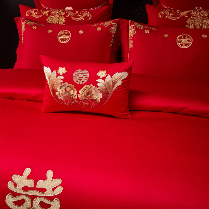 91家纺网 家纺一手货源 找家纺 宏羽纺家纺 2025新款全棉100%全棉新中式婚庆多件套 全棉一嫁娶-金