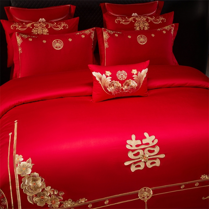 91家纺网 家纺一手货源 找家纺 宏羽纺家纺 2025新款全棉100%全棉新中式婚庆多件套 全棉一嫁娶-金