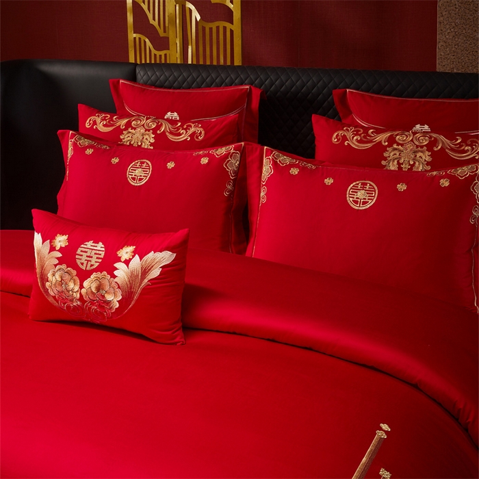 91家纺网 家纺一手货源 找家纺 宏羽纺家纺 2025新款全棉100%全棉新中式婚庆多件套 全棉一嫁娶-金