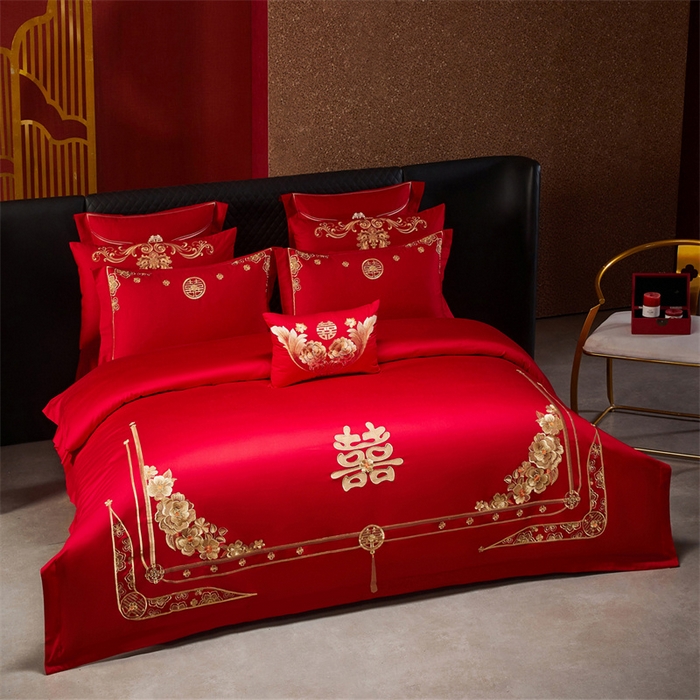 91家纺网 家纺一手货源 找家纺 宏羽纺家纺 2025新款全棉100%全棉新中式婚庆多件套 全棉一嫁娶-金